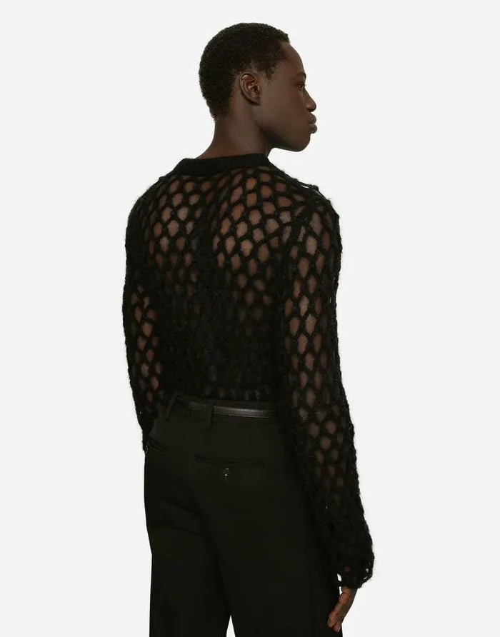 Dolce and Gabbana Sweaters And Cardigans Men Mohairwool Meshstitch Roundneck Sweater Black Dolce and Gabbana Sweaters And Cardigans Men Mohairwool Meshstitch Roundneck Sweater Black