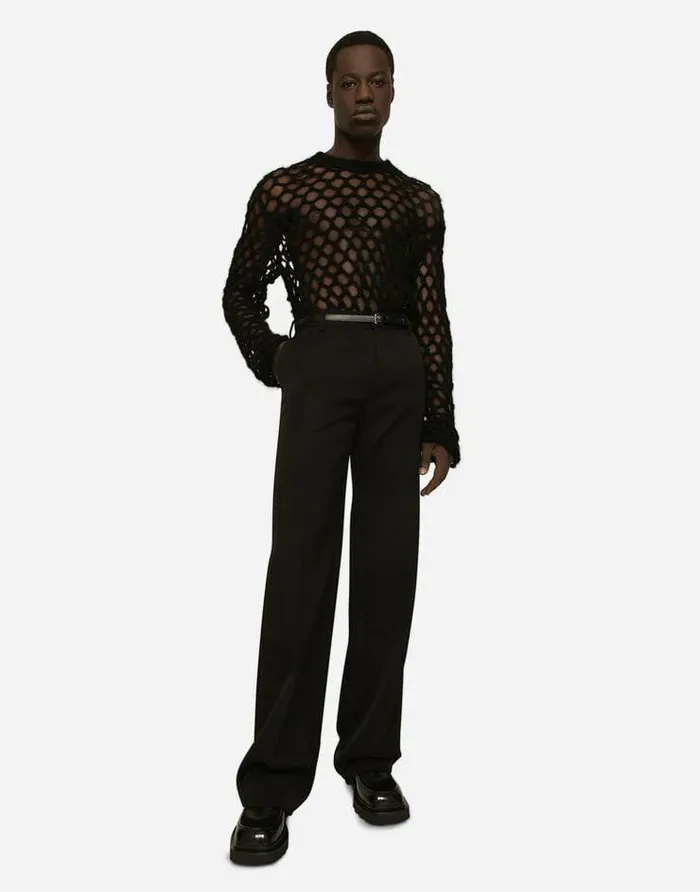 Dolce and Gabbana Sweaters And Cardigans Men Mohairwool Meshstitch Roundneck Sweater Black Dolce and Gabbana Sweaters And Cardigans Men Mohairwool Meshstitch Roundneck Sweater Black