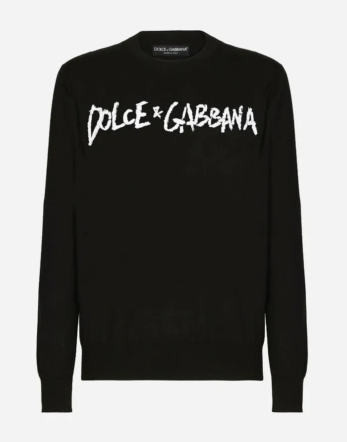 Dolce and Gabbana Sweaters And Cardigans Men Roundneck Wool Sweater With Embroidered Logo Black Dolce and Gabbana Sweaters And Cardigans Men Roundneck Wool Sweater With Embroidered Logo Black