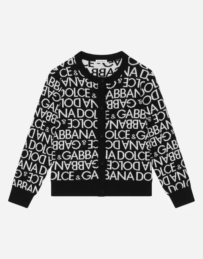 Dolce and Gabbana Sweaters Children Knit Cardigan With Allover Jacquard Logo Multicolor Dolce and Gabbana Sweaters Children Knit Cardigan With Allover Jacquard Logo Multicolor