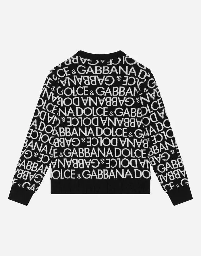 Dolce and Gabbana Sweaters Children Knit Cardigan With Allover Jacquard Logo Multicolor Dolce and Gabbana Sweaters Children Knit Cardigan With Allover Jacquard Logo Multicolor