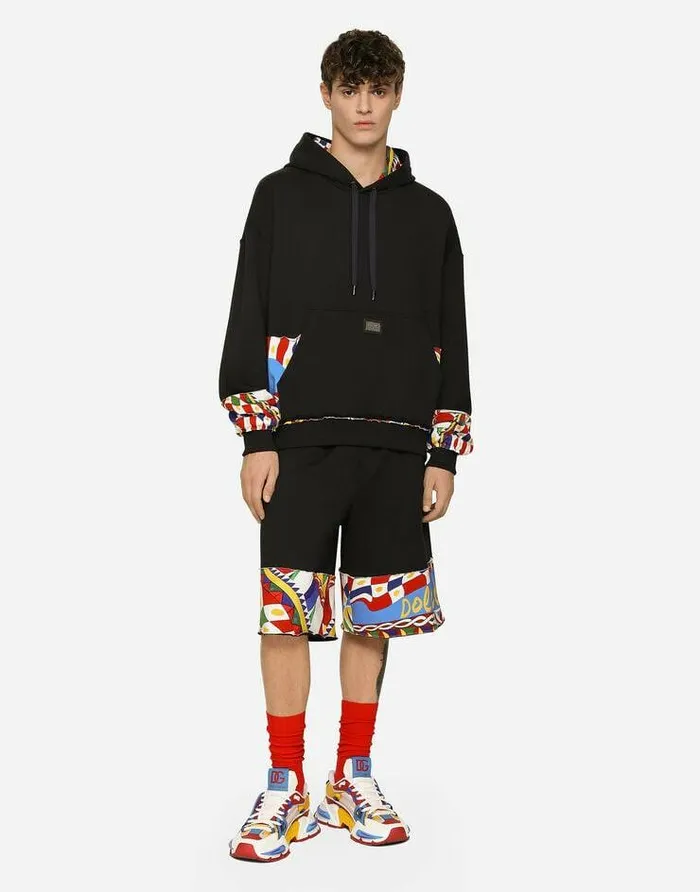 Dolce and Gabbana Sweatshirts Men Jersey Hoodie With Printed Details Multicolor