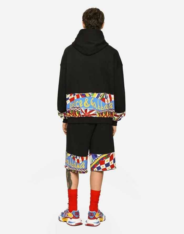 Dolce and Gabbana Sweatshirts Men Jersey Hoodie With Printed Details Multicolor