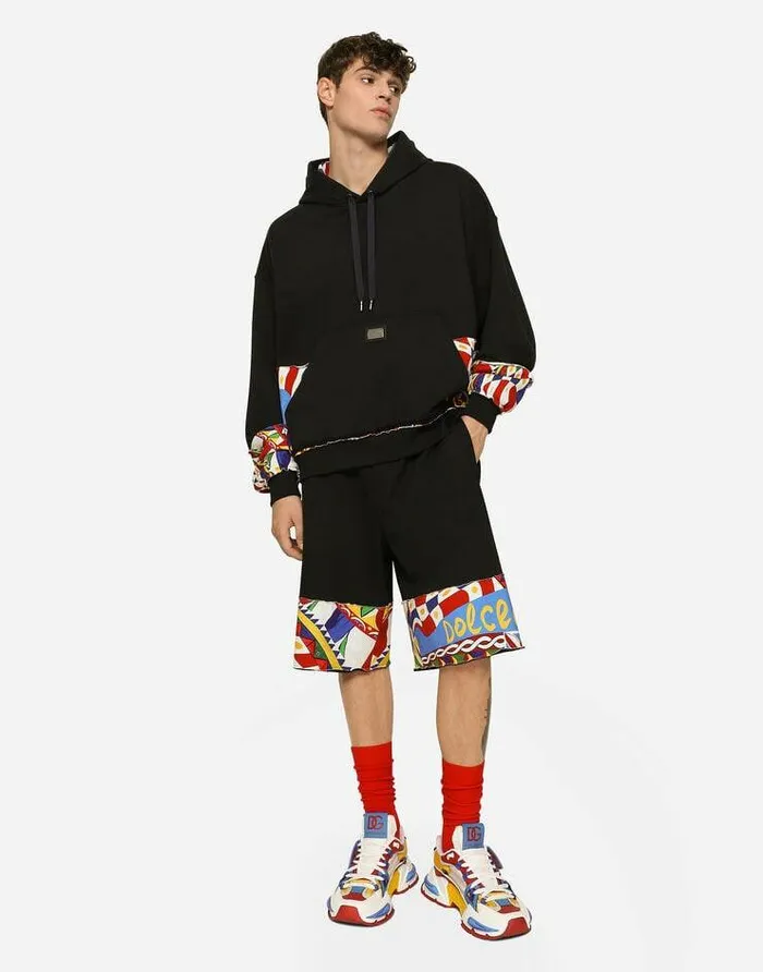 Dolce and Gabbana Sweatshirts Men Jersey Hoodie With Printed Details Multicolor