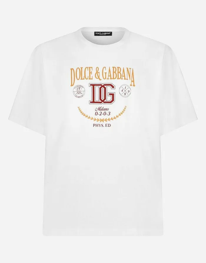 Dolce and Gabbana TShirts And Polos Men Cotton Interlock Tshirt With DG Logo Print White Dolce and Gabbana TShirts And Polos Men Cotton Interlock Tshirt With DG Logo Print White