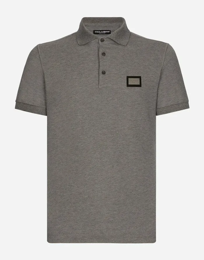Dolce and Gabbana TShirts And Polos Men Cotton Piqu Poloshirt With Branded Tag Grey Dolce and Gabbana TShirts And Polos Men Cotton Piqu Poloshirt With Branded Tag Grey