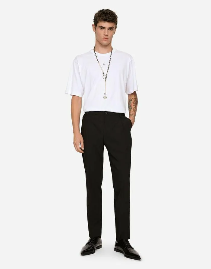 Dolce and Gabbana TShirts And Polos Men Cotton Tshirt With Metal DG Logo White Dolce and Gabbana TShirts And Polos Men Cotton Tshirt With Metal DG Logo White