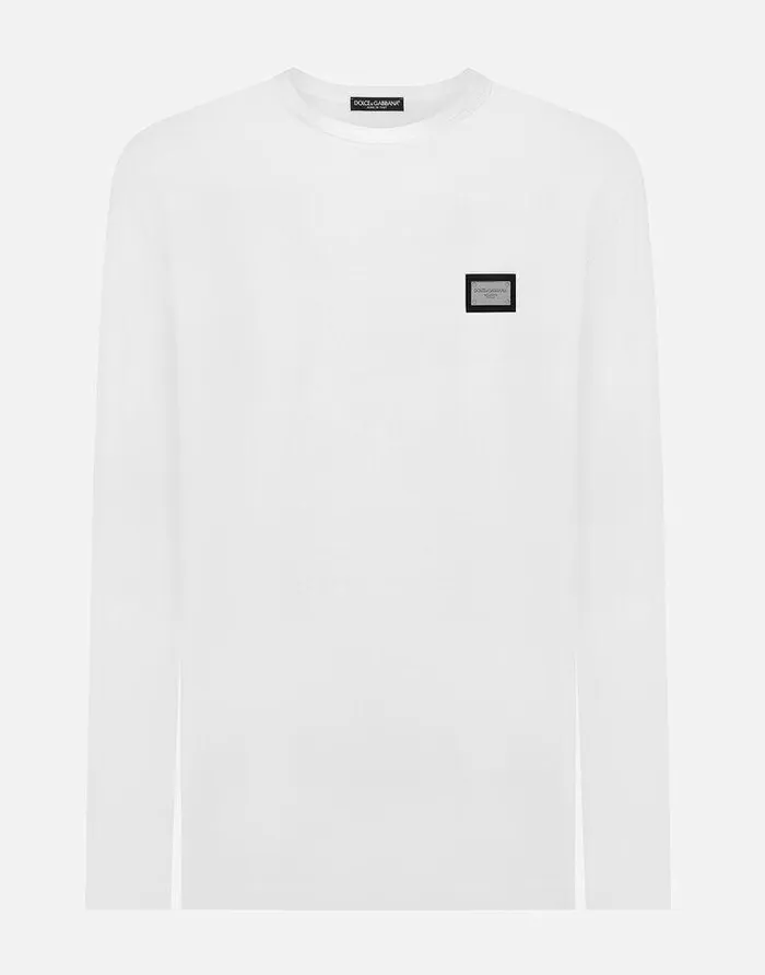 Dolce and Gabbana TShirts And Polos Men Longsleeved Tshirt With Logo Tag White Dolce and Gabbana TShirts And Polos Men Longsleeved Tshirt With Logo Tag White