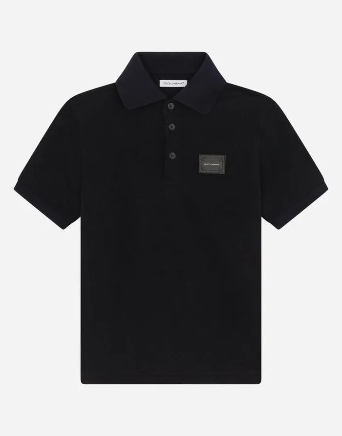 Dolce and Gabbana TShirts And Sweatshirts Children Cotton Piqu Poloshirt With Logo Plate Blue Dolce and Gabbana TShirts And Sweatshirts Children Cotton Piqu Poloshirt With Logo Plate Blue