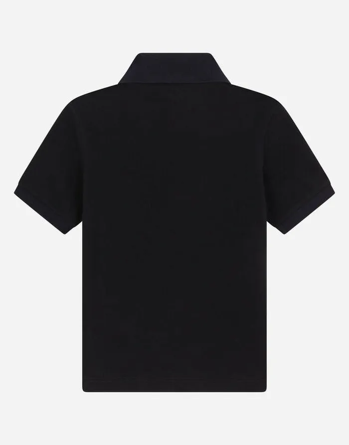 Dolce and Gabbana TShirts And Sweatshirts Children Cotton Piqu Poloshirt With Logo Plate Blue