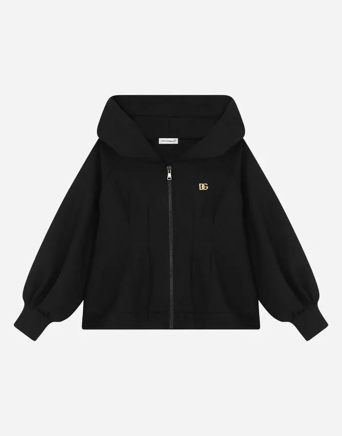 Dolce and Gabbana TShirts And Sweatshirts Children Hoodie With Metal DG Logo Black Dolce and Gabbana TShirts And Sweatshirts Children Hoodie With Metal DG Logo Black