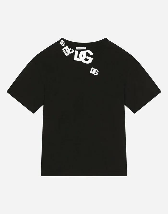 Dolce and Gabbana TShirts And Sweatshirts Children Jersey Tshirt With DG Logo Print Black Dolce and Gabbana TShirts And Sweatshirts Children Jersey Tshirt With DG Logo Print Black