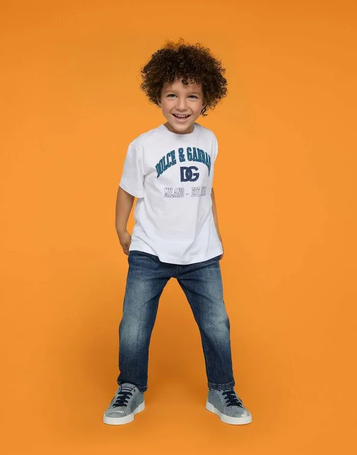 Dolce and Gabbana TShirts And Sweatshirts Children Jersey Tshirt With DG Logo Print White