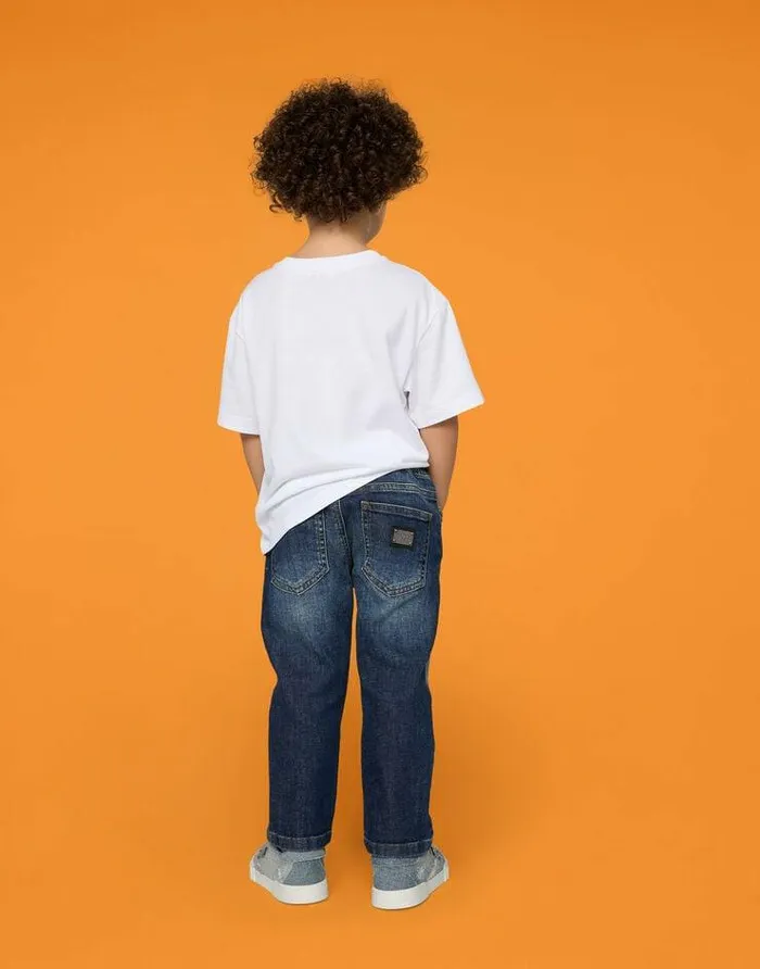 Dolce and Gabbana TShirts And Sweatshirts Children Jersey Tshirt With DG Logo Print White