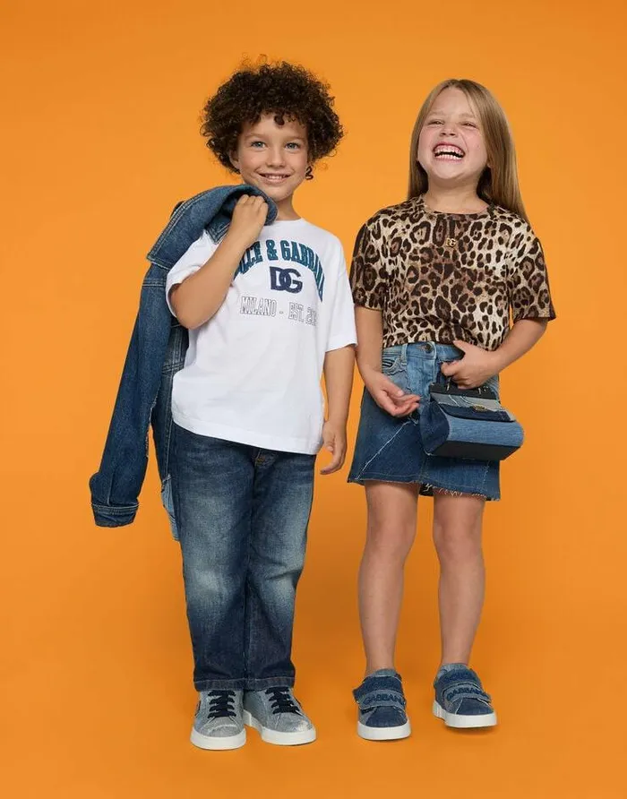 Dolce and Gabbana TShirts And Sweatshirts Children Jersey Tshirt With DG Logo Print White