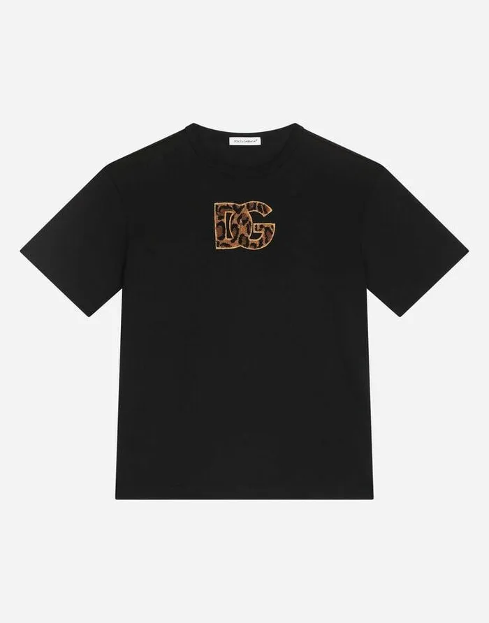 Dolce and Gabbana TShirts And Sweatshirts Children Jersey Tshirt With Leoparddesign DG Patch Black Dolce and Gabbana TShirts And Sweatshirts Children Jersey Tshirt With Leoparddesign DG Patch Black