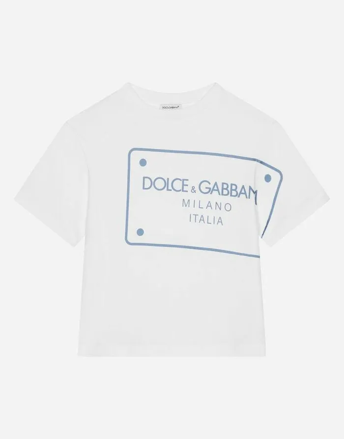 Dolce and Gabbana TShirts And Sweatshirts Children Jersey Tshirt With Logo Tag Print White Dolce and Gabbana TShirts And Sweatshirts Children Jersey Tshirt With Logo Tag Print White