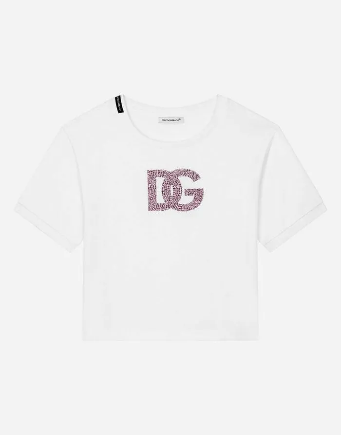 Dolce and Gabbana TShirts And Sweatshirts Children Jersey Tshirt With Rhinestone Logo White Dolce and Gabbana TShirts And Sweatshirts Children Jersey Tshirt With Rhinestone Logo White