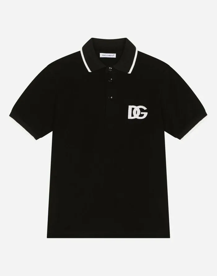 Dolce and Gabbana TShirts And Sweatshirts Children Piqu Poloshirt With DG Logo Embroidery Black Dolce and Gabbana TShirts And Sweatshirts Children Piqu Poloshirt With DG Logo Embroidery Black