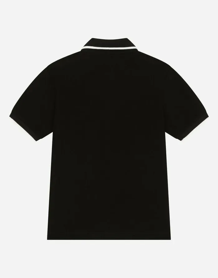 Dolce and Gabbana TShirts And Sweatshirts Children Piqu Poloshirt With DG Logo Embroidery Black