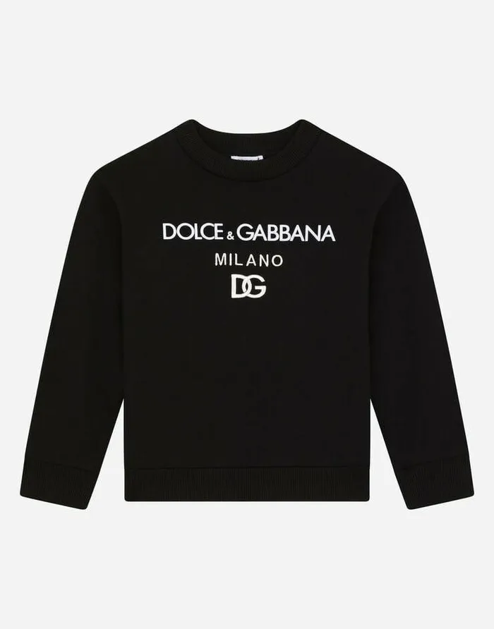 Dolce and Gabbana TShirts And Sweatshirts Children Roundneck Sweatshirt With DG Milano Logo Black Dolce and Gabbana TShirts And Sweatshirts Children Roundneck Sweatshirt With DG Milano Logo Black