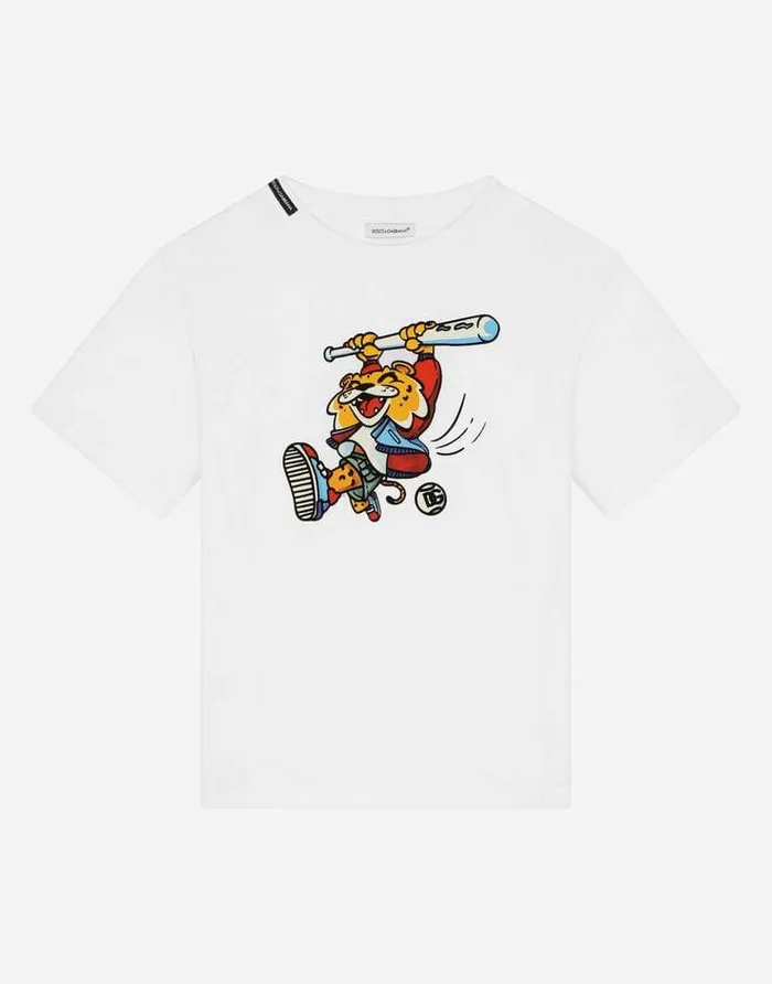 Dolce and Gabbana TShirts And Sweatshirts Children Shortsleeved Jersey Tshirt With Mascot Print White Dolce and Gabbana TShirts And Sweatshirts Children Shortsleeved Jersey Tshirt With Mascot Print White
