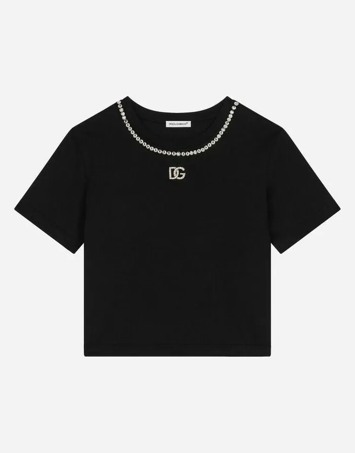 Dolce and Gabbana TShirts And Sweatshirts Children Shortsleeved Jersey Tshirt With Rhinestones Black Dolce and Gabbana TShirts And Sweatshirts Children Shortsleeved Jersey Tshirt With Rhinestones Black