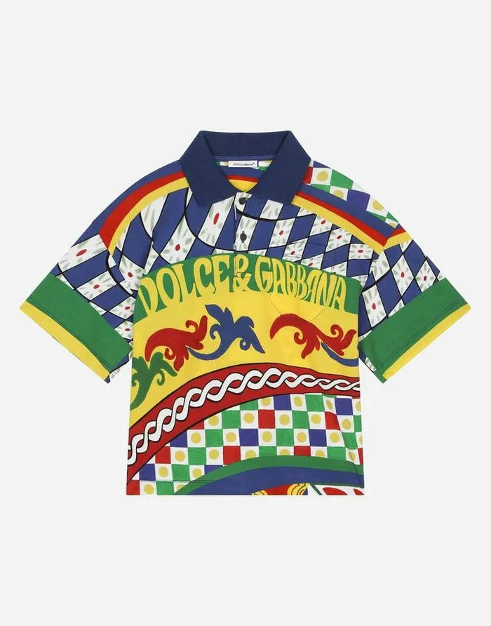 Dolce and Gabbana TShirts And Sweatshirts Children Shortsleeved Poloshirt In Carrettoprint Cotton Piqu Multicolor Dolce and Gabbana TShirts And Sweatshirts Children Shortsleeved Poloshirt In Carrettoprint Cotton Piqu Multicolor