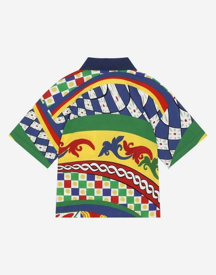 Dolce and Gabbana TShirts And Sweatshirts Children Shortsleeved Poloshirt In Carrettoprint Cotton Piqu Multicolor