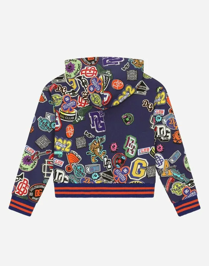 Dolce and Gabbana TShirts And Sweatshirts Children Zipup Hoodie With Stickers Print Blue Dolce and Gabbana TShirts And Sweatshirts Children Zipup Hoodie With Stickers Print Blue