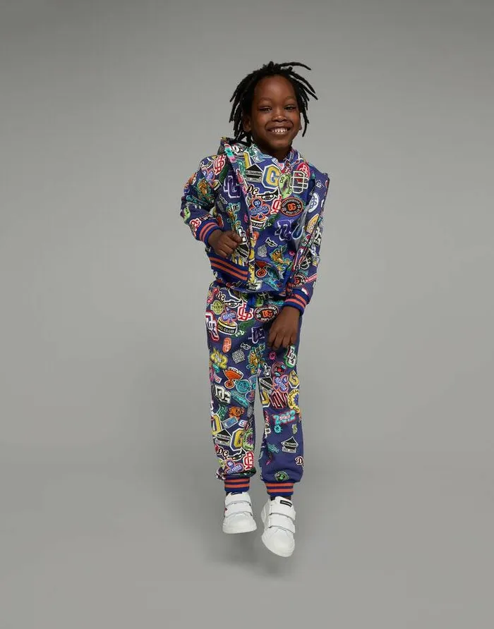 Dolce and Gabbana TShirts And Sweatshirts Children Zipup Hoodie With Stickers Print Blue Dolce and Gabbana TShirts And Sweatshirts Children Zipup Hoodie With Stickers Print Blue