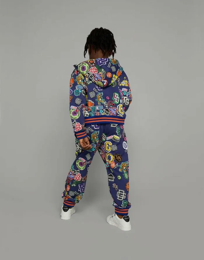 Dolce and Gabbana TShirts And Sweatshirts Children Zipup Hoodie With Stickers Print Blue Dolce and Gabbana TShirts And Sweatshirts Children Zipup Hoodie With Stickers Print Blue
