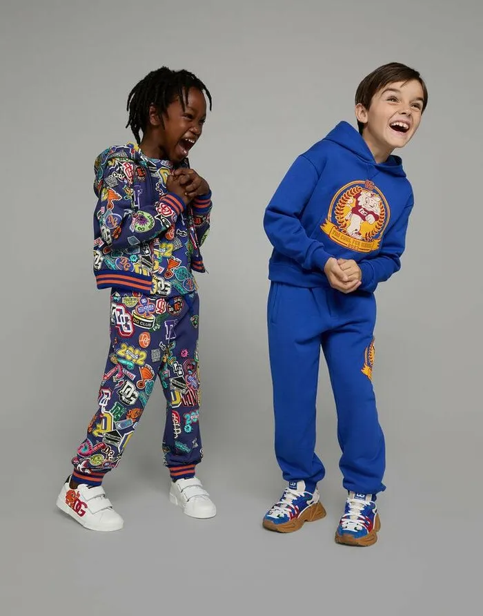 Dolce and Gabbana TShirts And Sweatshirts Children Zipup Hoodie With Stickers Print Blue Dolce and Gabbana TShirts And Sweatshirts Children Zipup Hoodie With Stickers Print Blue