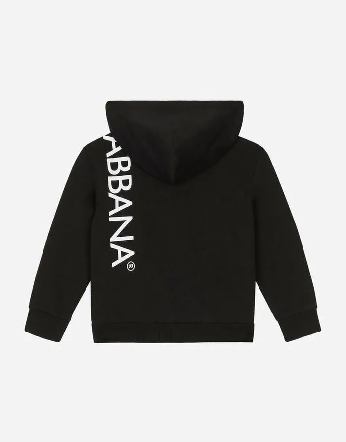 Dolce and Gabbana TShirts And Sweatshirts Children Zipup Jersey Hoodie With Logo Print Black