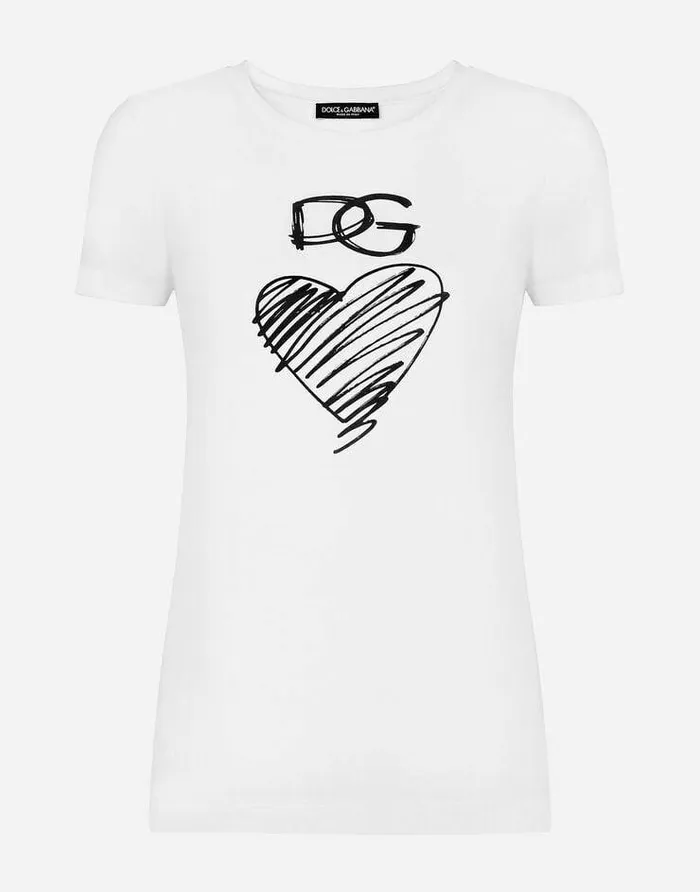 Dolce and Gabbana TShirts And Sweatshirts Women Jersey Tshirt With DG And Heart Print White Dolce and Gabbana TShirts And Sweatshirts Women Jersey Tshirt With DG And Heart Print White