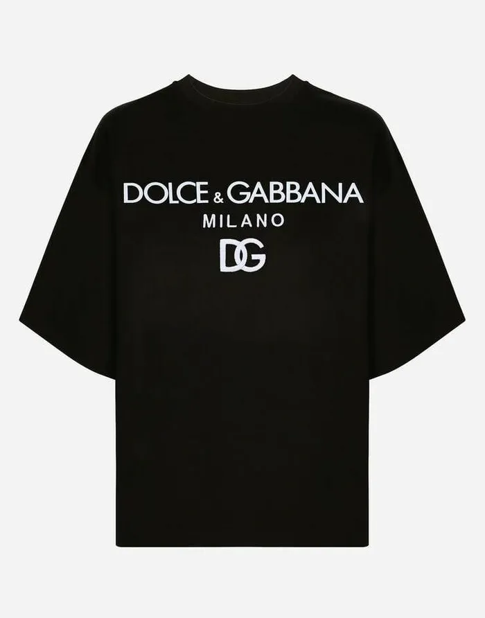 Dolce and Gabbana TShirts And Sweatshirts Women Jersey Tshirt With Flocked Logo Print Black Dolce and Gabbana TShirts And Sweatshirts Women Jersey Tshirt With Flocked Logo Print Black