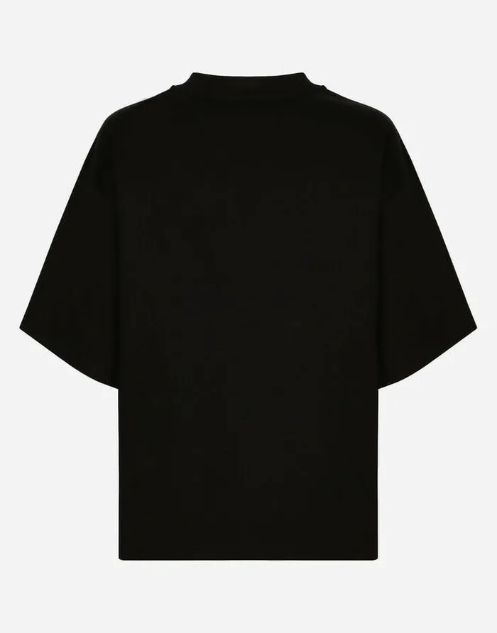 Dolce and Gabbana TShirts And Sweatshirts Women Jersey Tshirt With Flocked Logo Print Black Dolce and Gabbana TShirts And Sweatshirts Women Jersey Tshirt With Flocked Logo Print Black