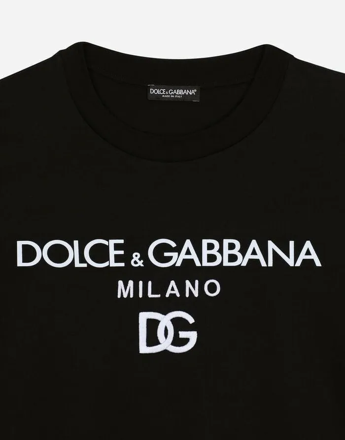 Dolce and Gabbana TShirts And Sweatshirts Women Jersey Tshirt With Flocked Logo Print Black Dolce and Gabbana TShirts And Sweatshirts Women Jersey Tshirt With Flocked Logo Print Black