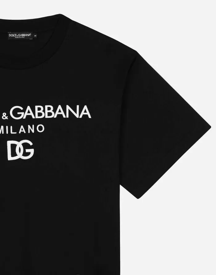 Dolce and Gabbana TShirts And Sweatshirts Women Jersey Tshirt With Flocked Logo Print Black Dolce and Gabbana TShirts And Sweatshirts Women Jersey Tshirt With Flocked Logo Print Black