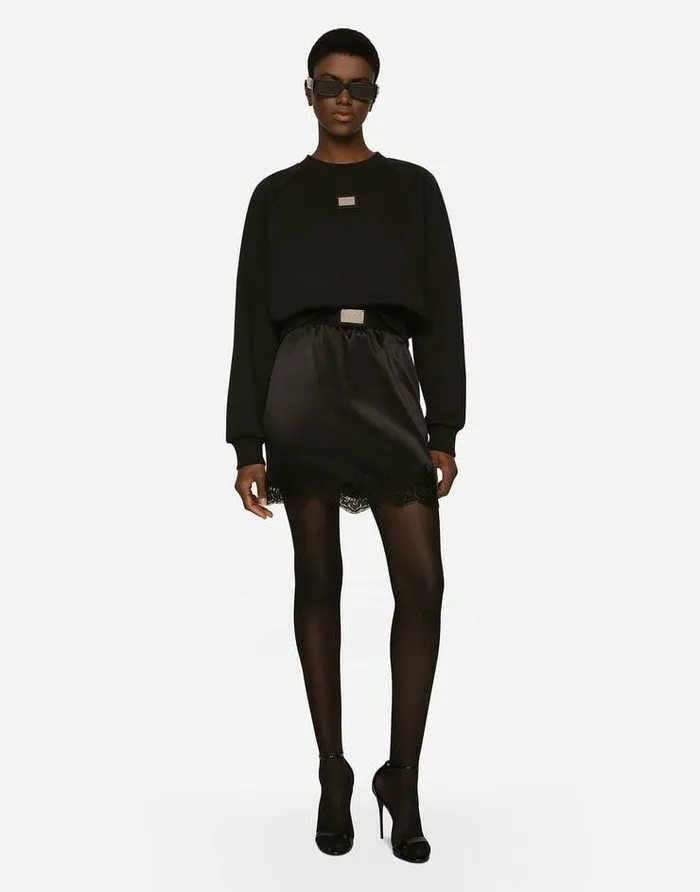 Dolce and Gabbana TShirts And Sweatshirts Women Technical Jersey Sweatshirt With DolceandGabbana Tag Black