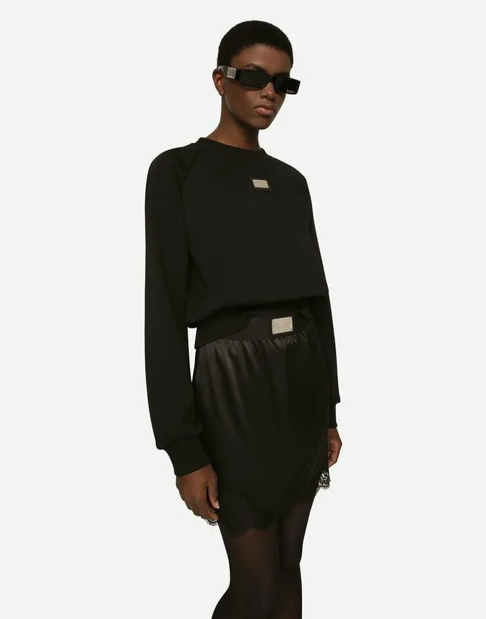 Dolce and Gabbana TShirts And Sweatshirts Women Technical Jersey Sweatshirt With DolceandGabbana Tag Black