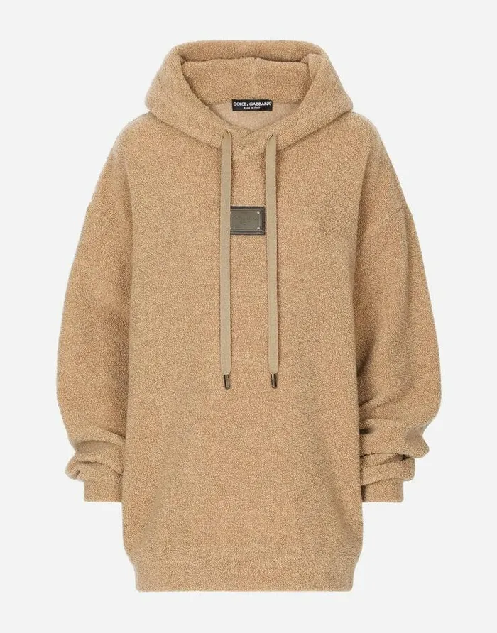 Dolce and Gabbana TShirts And Sweatshirts Women Wool Jersey Hoodie With Logo Tag Beige Dolce and Gabbana TShirts And Sweatshirts Women Wool Jersey Hoodie With Logo Tag Beige