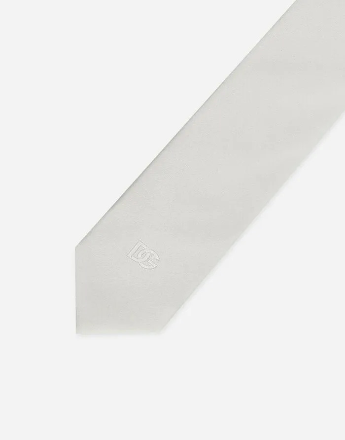 Dolce and Gabbana Ties And Pocket Squares Men 6cm Silk Blade Tie With DG Logo Embroidery White Dolce and Gabbana Ties And Pocket Squares Men 6cm Silk Blade Tie With DG Logo Embroidery White