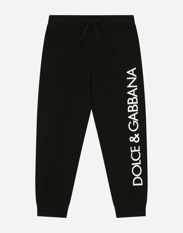 Dolce and Gabbana Trousers And Shorts Children Cotton Jogging Pants With Logo Print Black Dolce and Gabbana Trousers And Shorts Children Cotton Jogging Pants With Logo Print Black