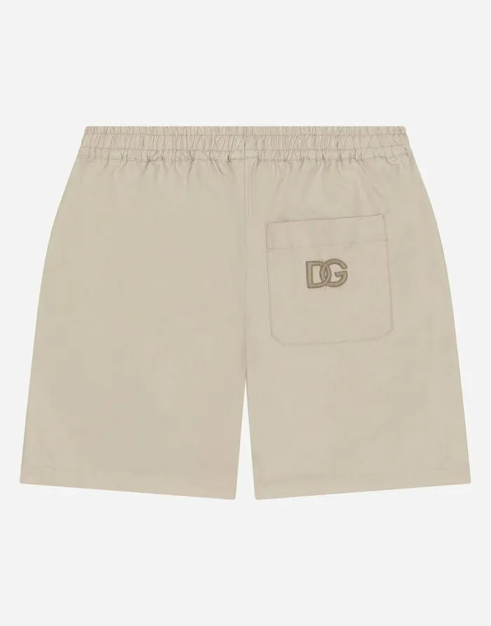 Dolce and Gabbana Trousers And Shorts Children Drill Shorts With DG Logo Patch Beige Dolce and Gabbana Trousers And Shorts Children Drill Shorts With DG Logo Patch Beige