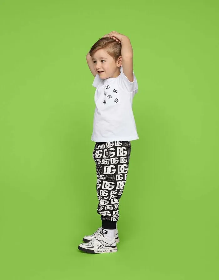 Dolce and Gabbana Trousers And Shorts Children Jersey Jogging Pants With DG Logo Print Multicolor