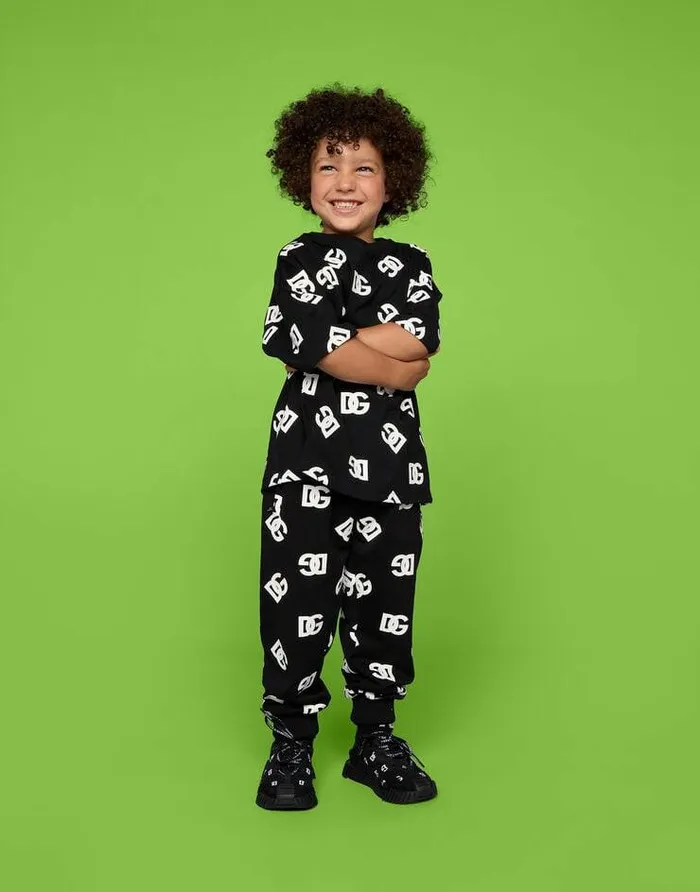 Dolce and Gabbana Trousers And Shorts Children Jersey Jogging Pants With DG Logo Print Multicolor
