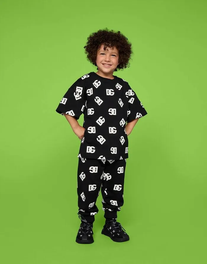 Dolce and Gabbana Trousers And Shorts Children Jersey Jogging Pants With DG Logo Print Multicolor