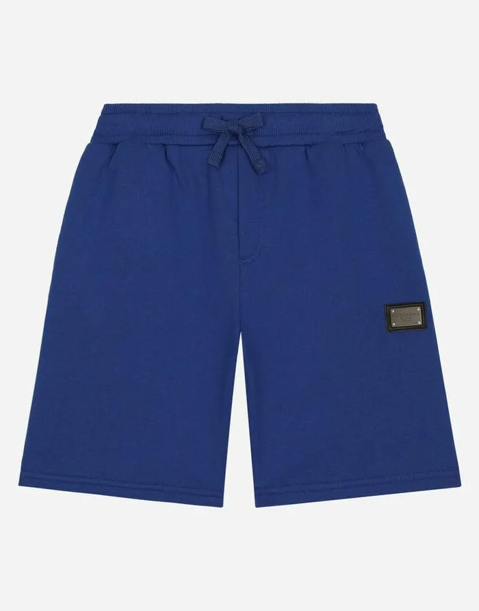 Dolce and Gabbana Trousers And Shorts Children Jersey Jogging Shorts With Logo Tag Blue