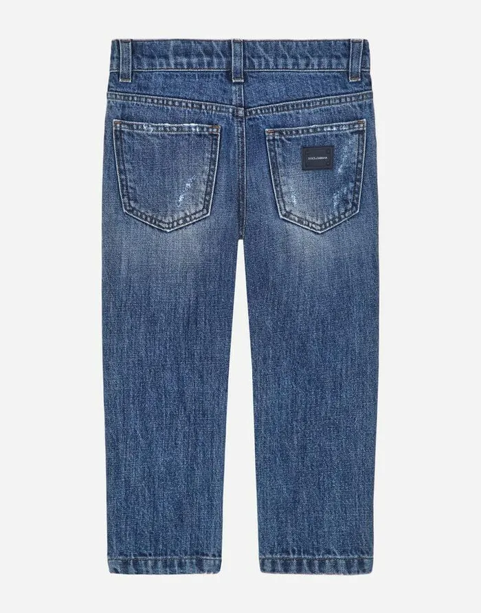 Dolce and Gabbana Trousers And Shorts Children Petrol Blue Regularfit Stretch Jeans With Abrasions Blue Dolce and Gabbana Trousers And Shorts Children Petrol Blue Regularfit Stretch Jeans With Abrasions Blue